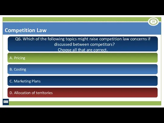 Q6. Which of the following topics might raise competition law concerns