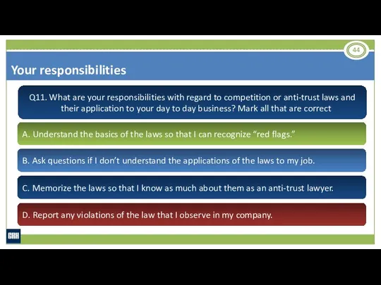 Q11. What are your responsibilities with regard to competition or anti-trust