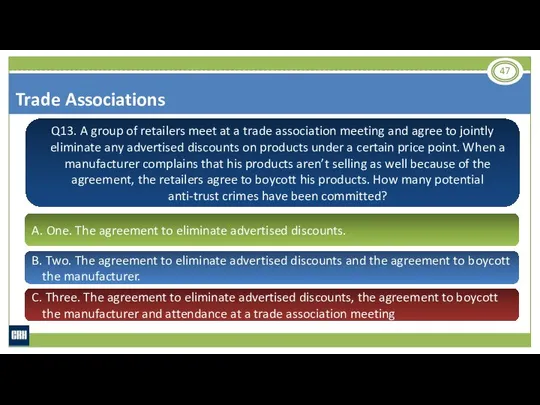 Q13. A group of retailers meet at a trade association meeting