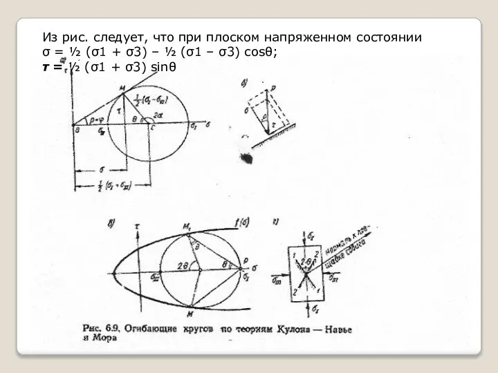 Из рис. следует, что при плоском напряженном состоянии σ = ½