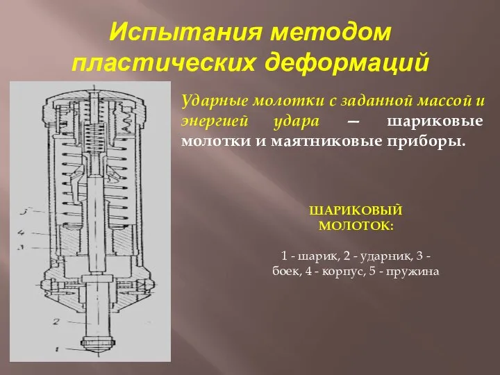 Испытания методом пластических деформаций Ударные молотки с заданной массой и энергией