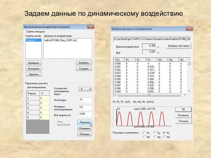 Задаем данные по динамическому воздействию