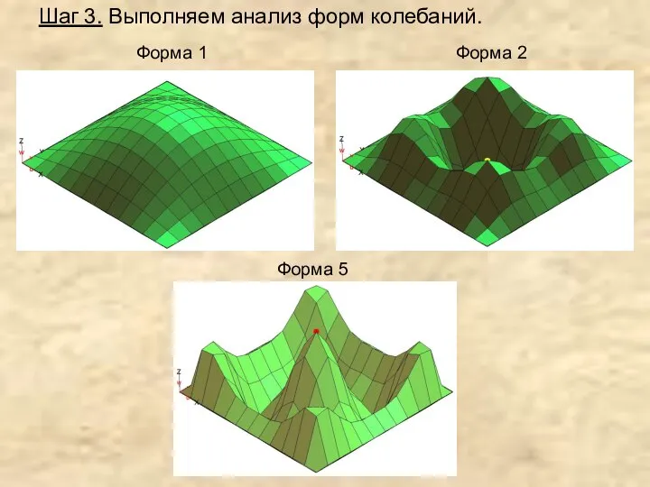 Шаг 3. Выполняем анализ форм колебаний. Форма 1 Форма 2 Форма 5