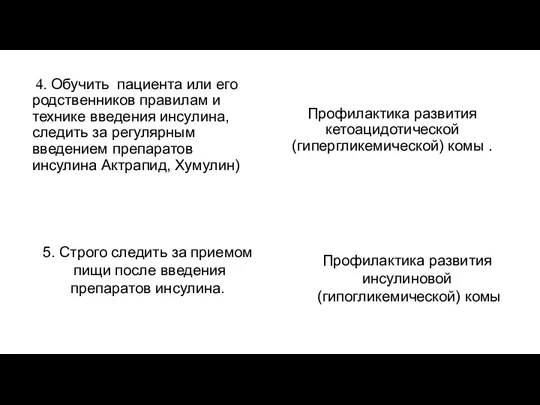 4. Обучить пациента или его родственников правилам и технике введения инсулина,