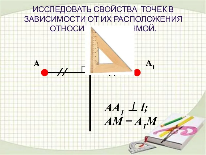 ИССЛЕДОВАТЬ СВОЙСТВА ТОЧЕК В ЗАВИСИМОСТИ ОТ ИХ РАСПОЛОЖЕНИЯ ОТНОСИТЕЛЬНО ПРЯМОЙ. А