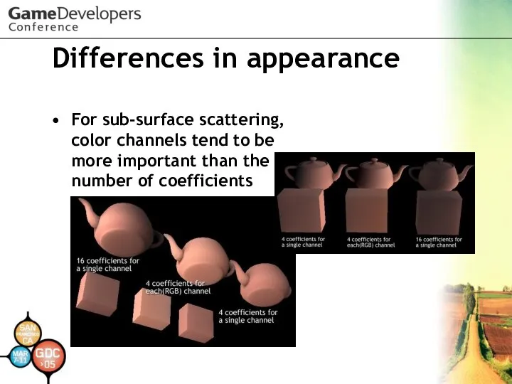 Differences in appearance For sub-surface scattering, color channels tend to be