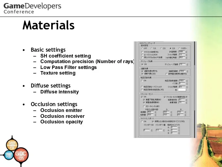 Materials Basic settings SH coefficient setting Computation precision (Number of rays)