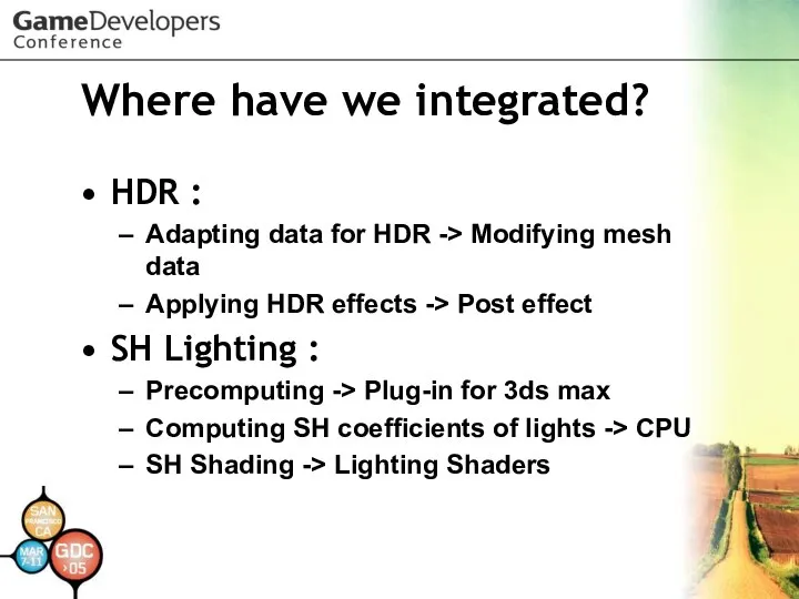 Where have we integrated? HDR : Adapting data for HDR ->