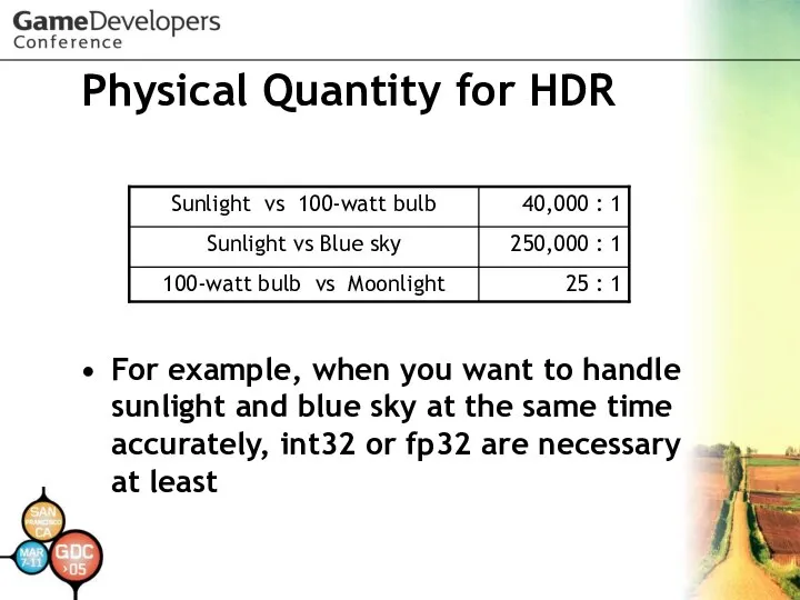 Physical Quantity for HDR For example, when you want to handle