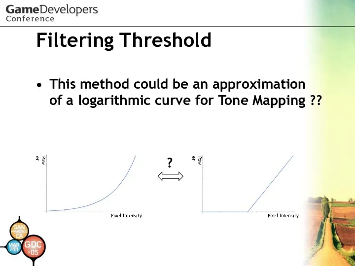 Filtering Threshold This method could be an approximation of a logarithmic