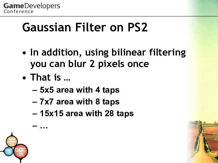 Gaussian Filter on PS2 In addition, using bilinear filtering you can