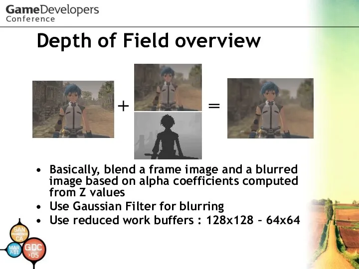 Depth of Field overview Basically, blend a frame image and a