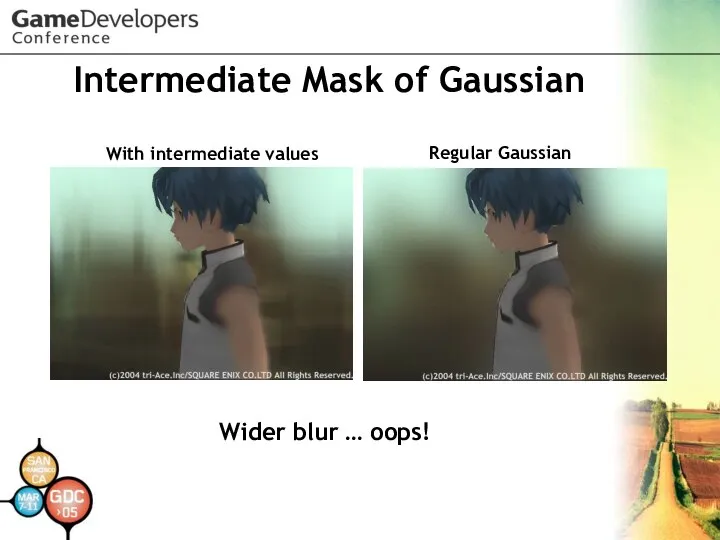 Intermediate Mask of Gaussian Wider blur … oops! With intermediate values Regular Gaussian