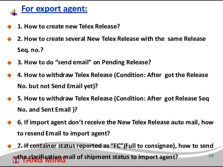 1. How to create new Telex Release? 2. How to create