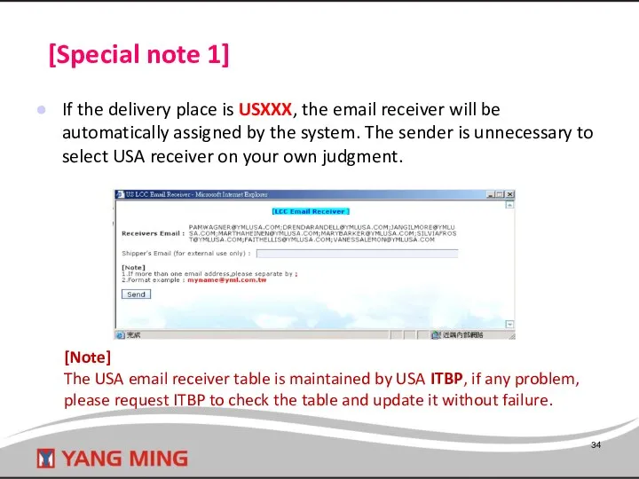 [Special note 1] If the delivery place is USXXX, the email