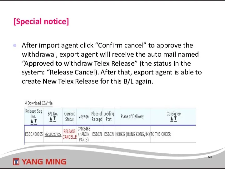 [Special notice] After import agent click “Confirm cancel” to approve the