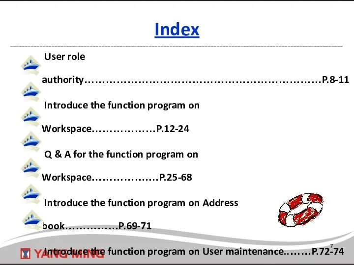 User role authority…………………………………………………………P.8-11 Introduce the function program on Workspace………………P.12-24 Q &