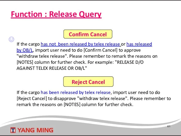 Function : Release Query If the cargo has not been released