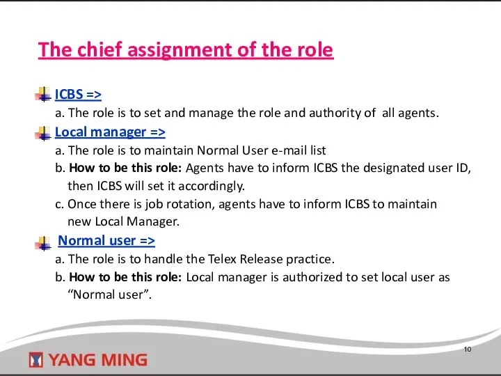 The chief assignment of the role ICBS => a. The role