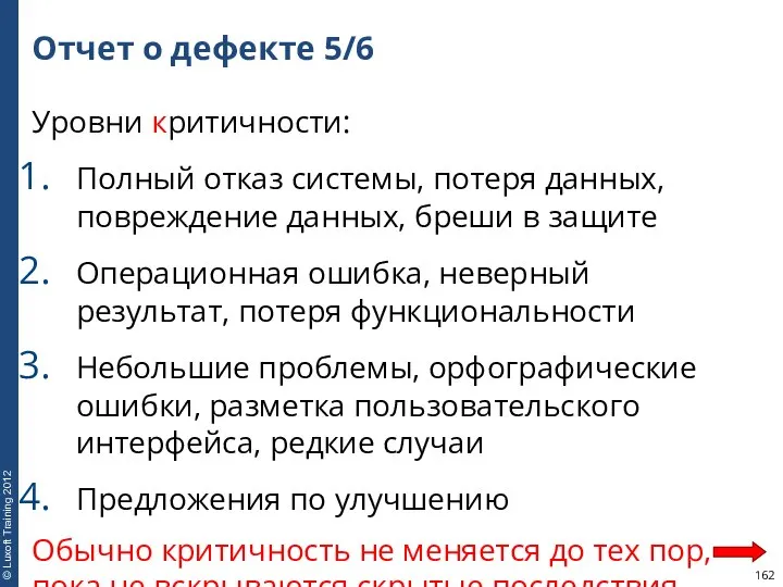 Отчет о дефекте 5/6 Уровни критичности: Полный отказ системы, потеря данных,