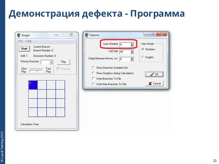 Демонстрация дефекта - Программа