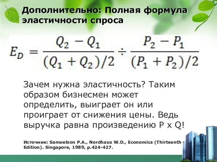 Дополнительно: Полная формула эластичности спроса Зачем нужна эластичность? Таким образом бизнесмен