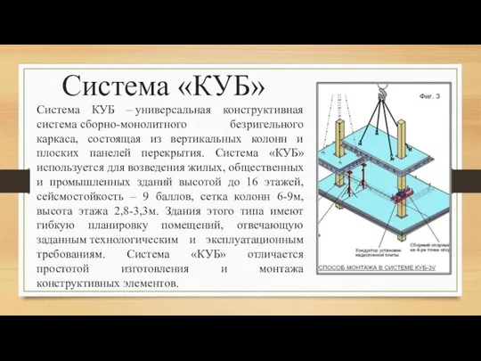 Система «КУБ» Система КУБ – универсальная конструктивная система сборно-монолитного безригельного каркаса,