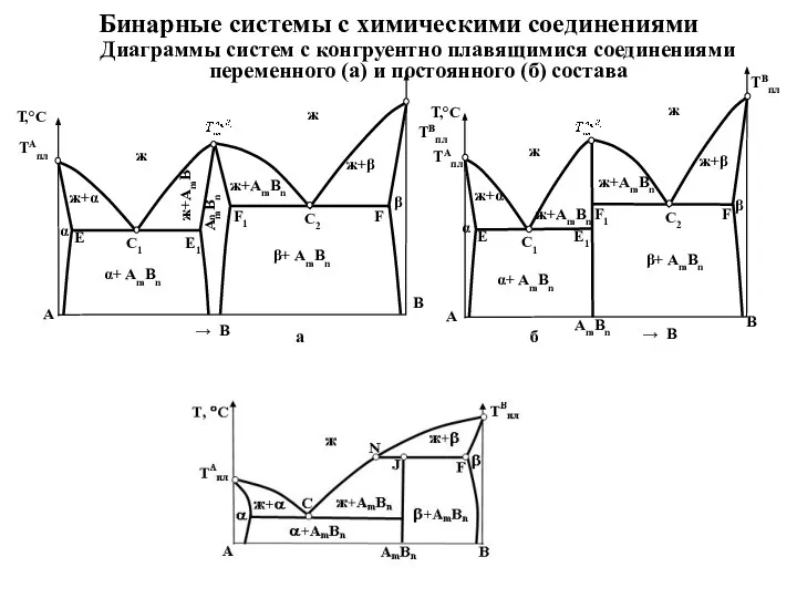 Бинарные системы с химическими соединениями ТВпл Диаграммы систем с конгруентно плавящимися