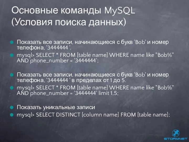 Показать все записи, начинающиеся с букв 'Bob' и номер телефона, '3444444