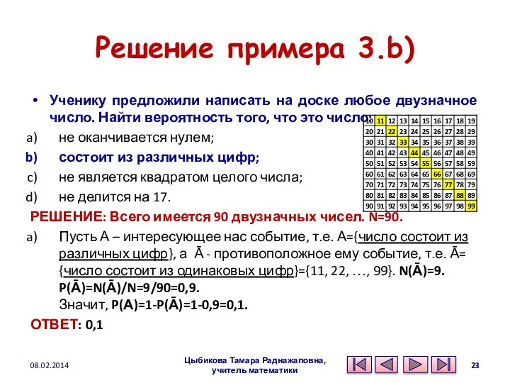 Решение примера 3.b) Ученику предложили написать на доске любое двузначное число.