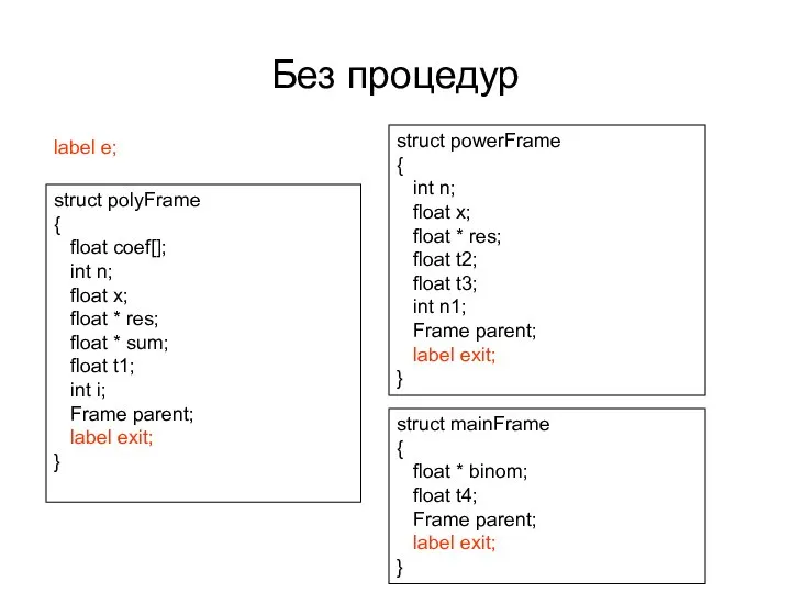 Без процедур struct polyFrame { float coef[]; int n; float x;