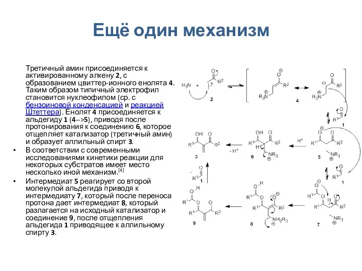 Ещё один механизм Третичный амин присоединяется к активированному алкену 2, с