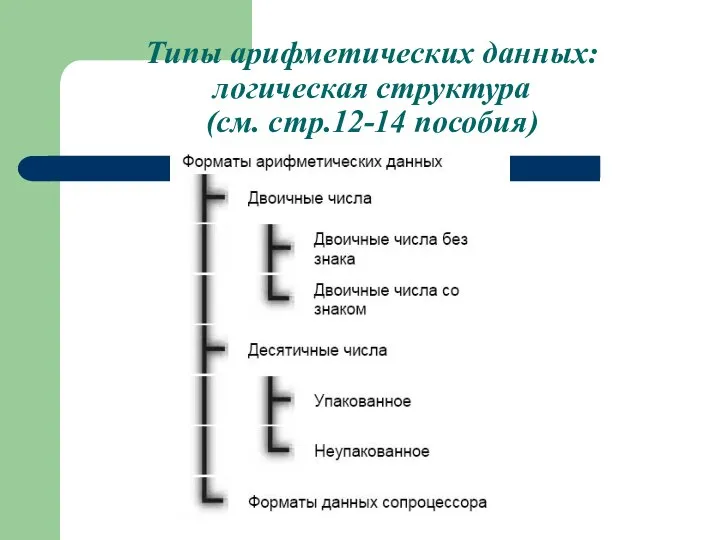 Типы арифметических данных: логическая структура (см. стр.12-14 пособия)