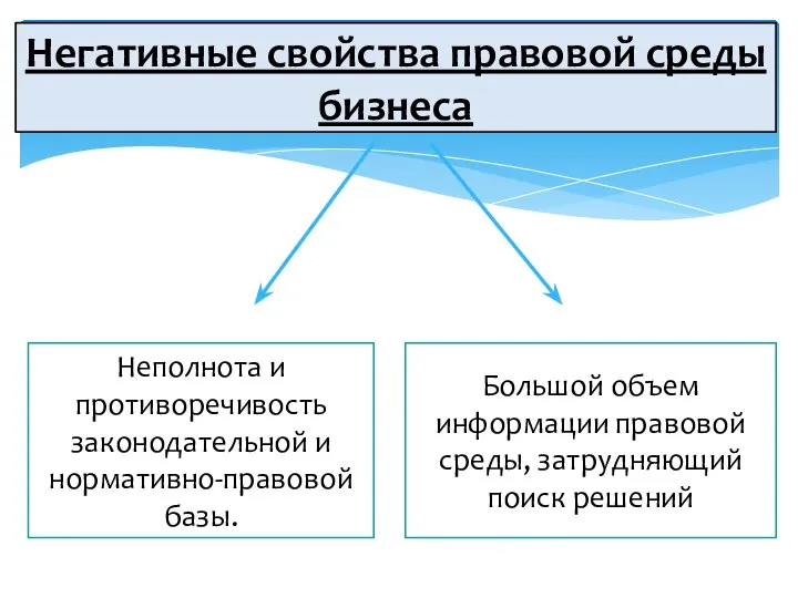 Негативные свойства правовой среды бизнеса Неполнота и противоречивость законодательной и нормативно-правовой