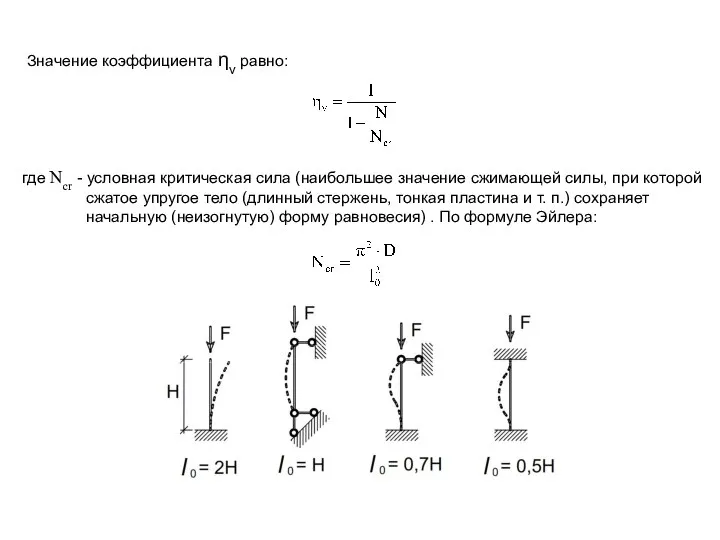 Значение коэффициента ην равно: где Ncr - условная критическая сила (наибольшее