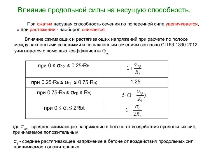 Влияние продольной силы на несущую способность. При сжатии несущая способность сечения