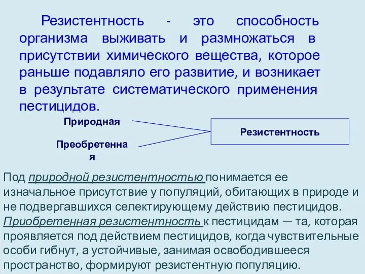 Резистентность - это способность организма выживать и размножаться в присутствии химического