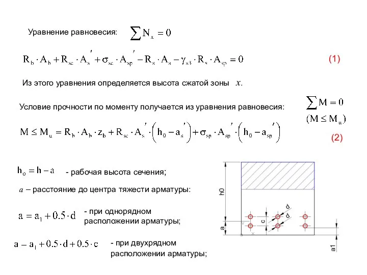 Уравнение равновесия: Из этого уравнения определяется высота сжатой зоны x. Условие