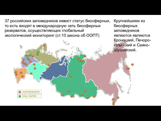 37 российских заповедников имеют статус биосферных, то есть входят в международную