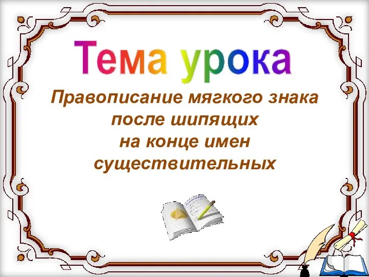 Правописание мягкого знака после шипящих на конце имен существительных Тема урока