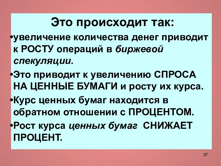 Это происходит так: увеличение количества денег приводит к РОСТУ операций в