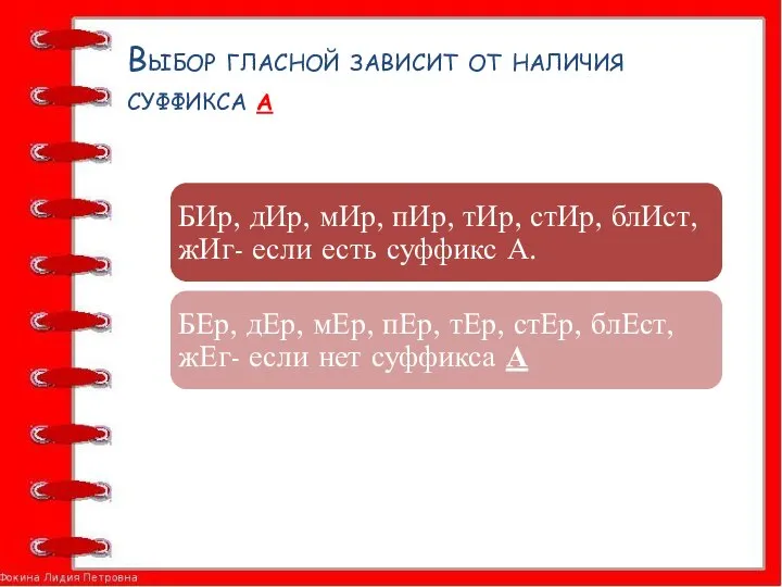 Выбор гласной зависит от наличия суффикса а