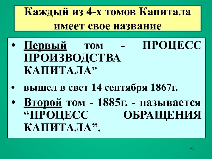 Каждый из 4-х томов Капитала имеет свое название Первый том -