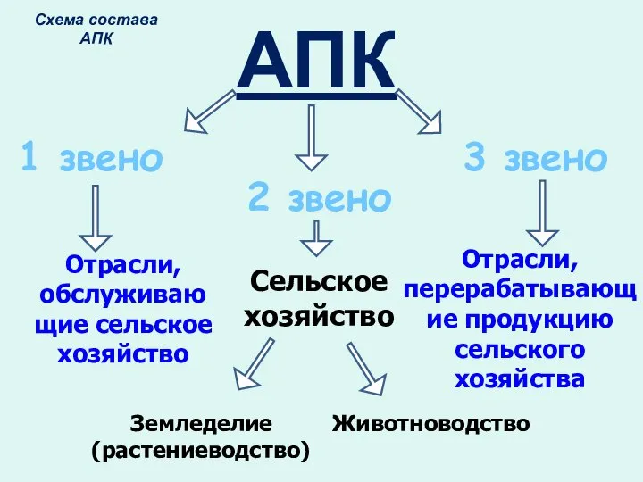 АПК 1 звено 2 звено 3 звено Отрасли, обслуживаю щие сельское