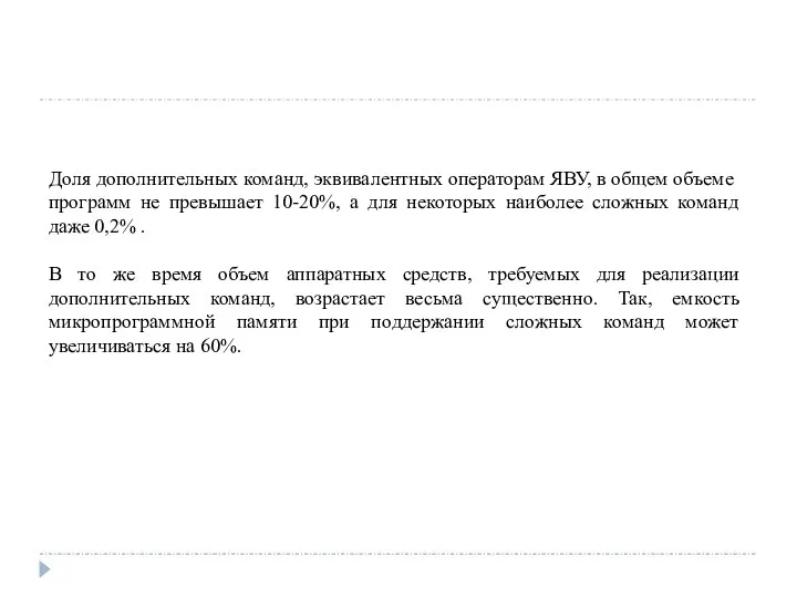 Доля дополнительных команд, эквивалентных операторам ЯВУ, в общем объеме программ не