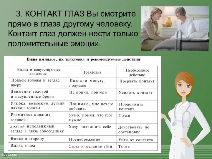 3. КОНТАКТ ГЛАЗ Вы смотрите прямо в глаза другому человеку. Контакт