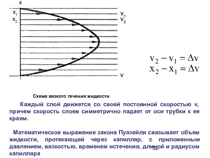 Каждый слой движется со своей постоянной скоростью v, причем скорость слоев