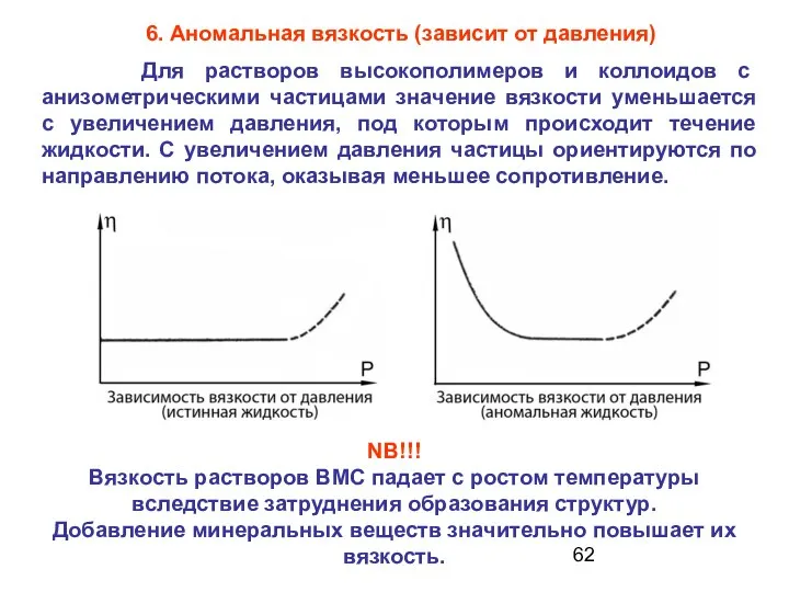 6. Аномальная вязкость (зависит от давления) Для растворов высокополимеров и коллоидов