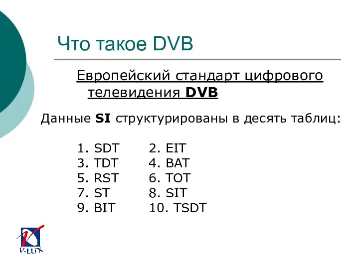 Что такое DVB Европейский стандарт цифрового телевидения DVB Данные SI структурированы