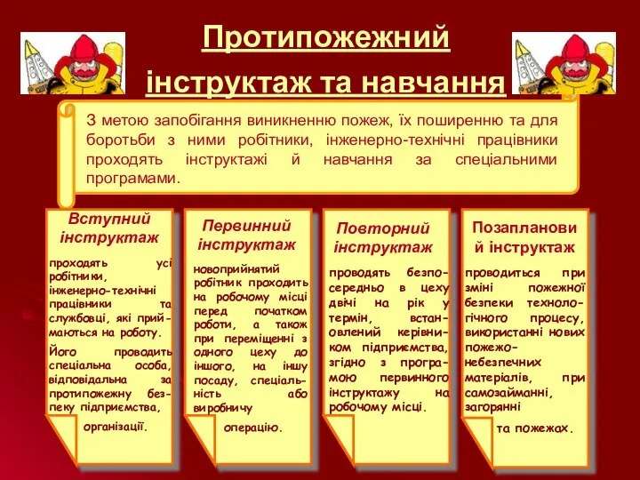 Протипожежний інструктаж та навчання З метою запобігання виникненню пожеж, їх поширенню